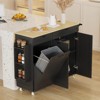 Rolling Kitchen Island w/Drop Leaf, Kitchen Island Cart w/Trash Storage Cabinet,Kitchen Rolling Island w/Spice Rack & Towel Rack, Knife Holder - 2 of 4