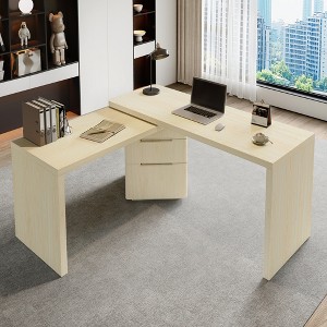 GDFStudio Ellington 360° Rotating L-Shaped Executive Desk with 3