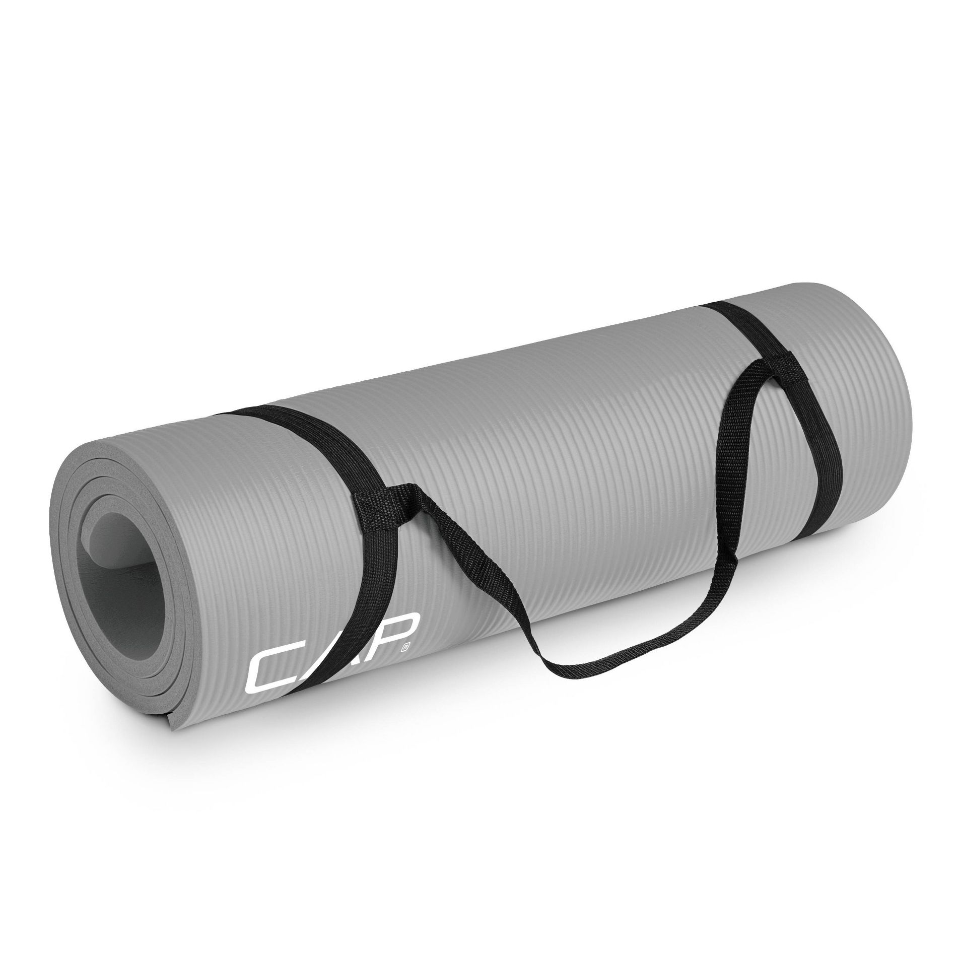 CAP Barbell High Density Exercise Yoga Mat with strap 68"x24" 12mm - Gray