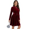 BLUEMING Womens Velvet Cocktail Dress Vintage Long Sleeve Babydoll V Neck A Line Wedding Guest Mini Dress - 3 of 4