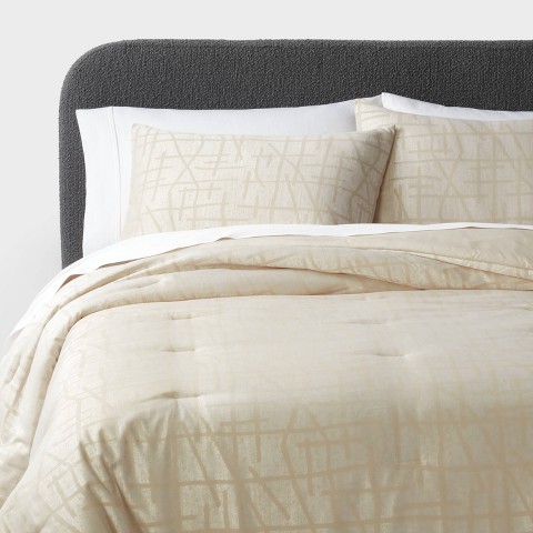 Threshold 3pc Full/Queen Luxe Jacquard Comforter and Sham Set Off-White - Threshold™: Elegant Bedding Ensemble with Quilted Texture