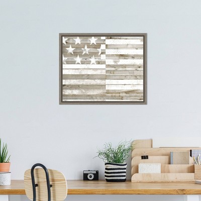 Rustic American Flag Framed Canvas Wall Art, 16" x 20"