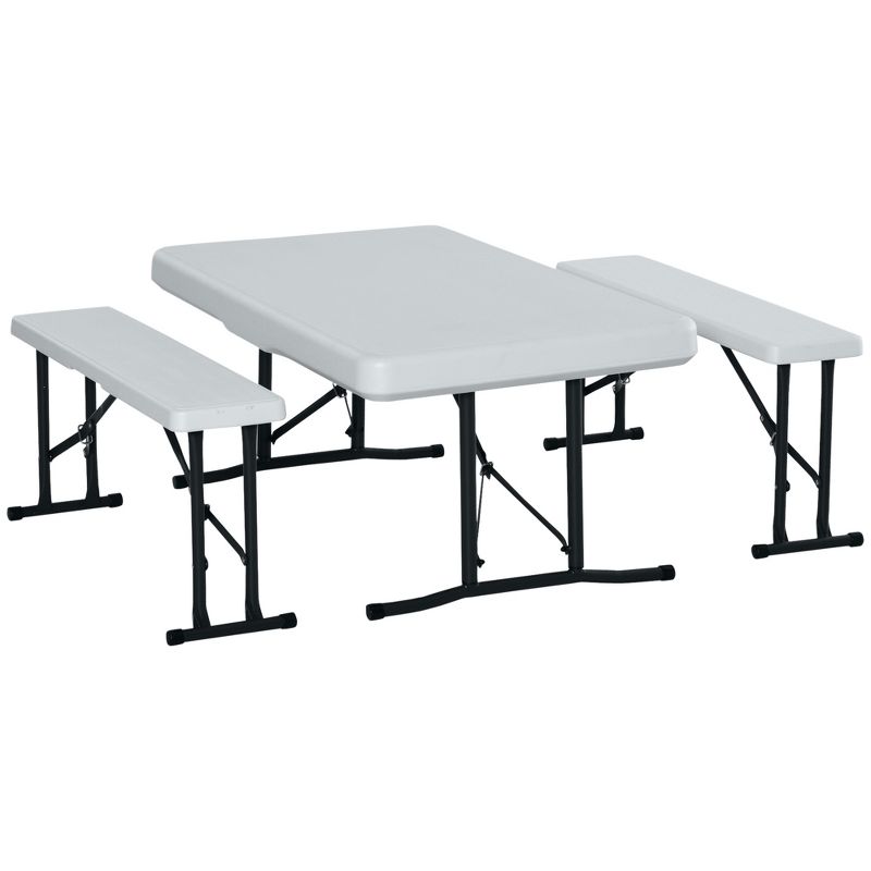 Outsunny 40 Inches Portable Camping Beer Table Set, 3-Piece Folding Picnic Table and Bench, White, 4 of 7