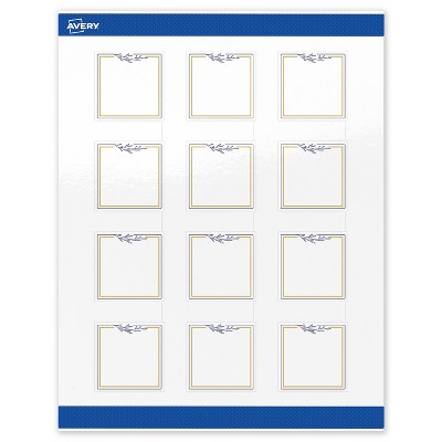 Avery 2" x 2" Labels, Gold & Navy Border with Florals, 120 ct