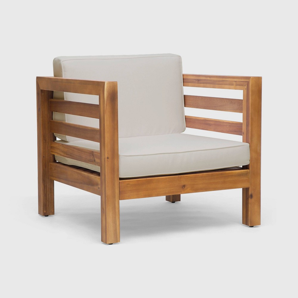 Photos - Garden Furniture Oana Acacia Wood Club Chair Teak/Beige - Christopher Knight Home: Weather