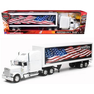 Freightliner Classic XL Truck White with Dry Van Trailer White with Patriotic Graphic 1/32 Diecast Model by New Ray - 1 of 4