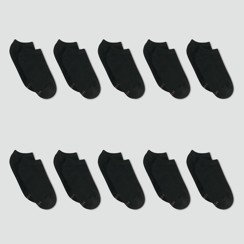 Hanes Women's 10pk No Show Socks - Black 5-9