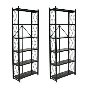 Origami 2 Pack 6 Shelf Bookcase Open Style Organizer Freestanding Large Book Shelf Modern Living Room Vertical Furniture, No Assembly Required, Black - 1 of 4