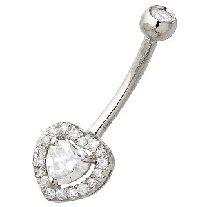Jewelry Avalanche Women's 14K Gold Halo Heart 14G Belly Button Ring with 0.50cttw Moissanite - 1 of 4