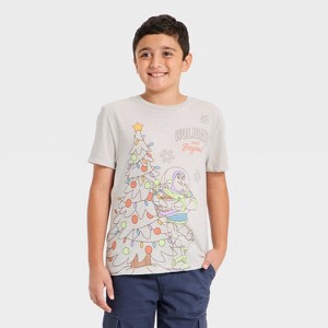 Boys' Toy Story Buzz Lightyear Holiday Short Sleeve Graphic T-Shirt - Light Gray - 1 of 4