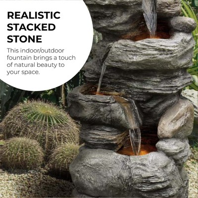 Teamson Home Gray 4-Tier Faux Stone Water Fountain with LED Lights