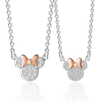 Disney Minnie Mouse Silver Plated Cubic Zirconia Mommy & Me Necklace Set