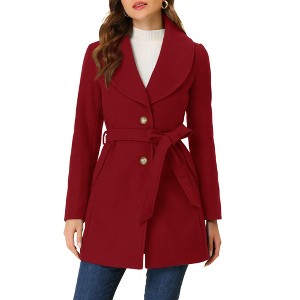 INSPIRE CHIC Women's Casual Shawl Collar Single Breasted Belted Overcoat - 1 of 4