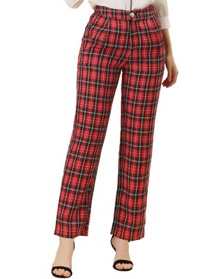 INSPIRE CHIC Women's Plaid Elastic Waist Casual Work Office Long Pants