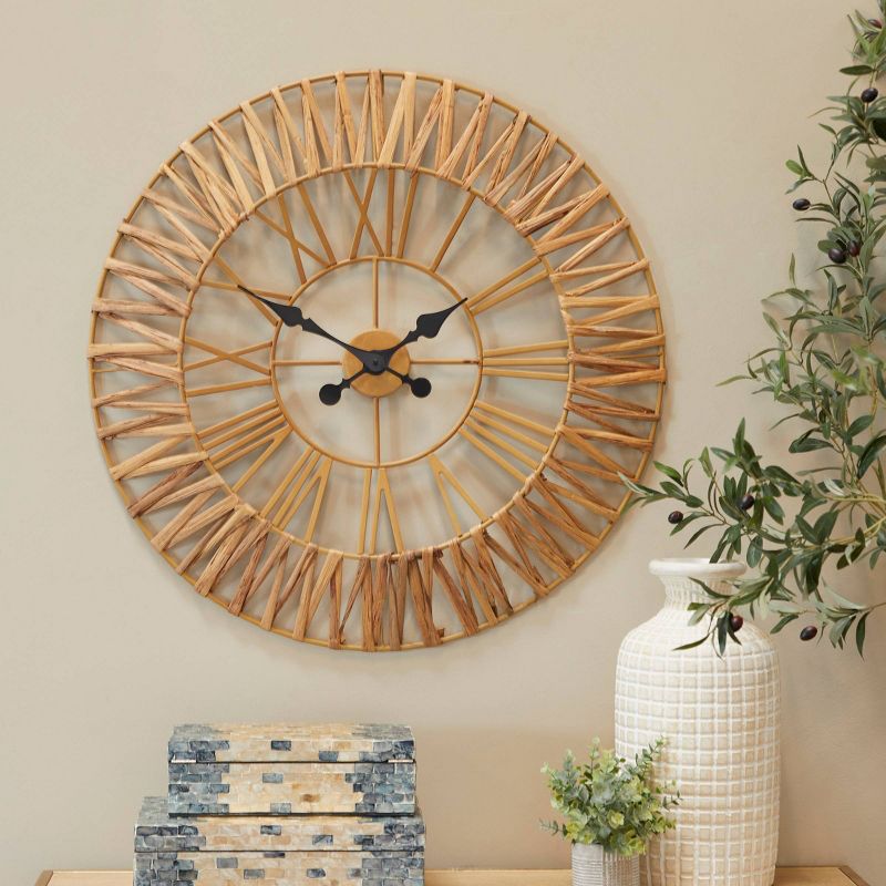31&#34;x31&#34; Seagrass Round Wall Clock with Weaving Design Gold - Novogratz, 2 of 7