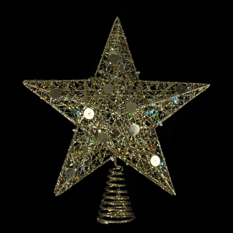Northlight 11.5" Pre-Lit Gold Glittered Star Christmas Tree Topper - Multi Color Lights, 2 of 3