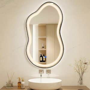 Beautyolove Irregular Asymmetrical Gold Framed LED Light Anti-Fog 3-Colors Dimmable Wall Mirror - 1 of 4