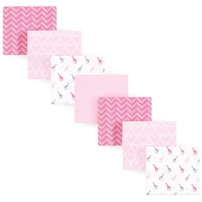 Image of Luvable Friends Baby Girl Cotton Flannel Receiving Blankets, Giraffe 7-Pack, One Size
