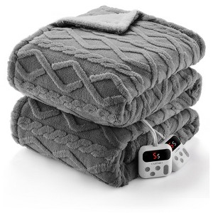 84"x90" Heated Blanket, Soft Tufted Lamb's Wool, ETL Certified, Multiple Heat Settings, Timer Function, Fast Heating, Machine Washable, Gray - 1 of 4