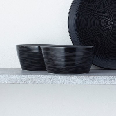 Black Porcelain 12-Piece Swirl Coupe Dinnerware Set