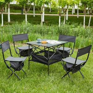 Folding Outdoor Camping Table And Chairs Set Of 5, Compact Roll-up Table-top, 280lbs Steel Pipe Chair, For Outdoor Camping, Picnics, Beach, Backyard - 1 of 4