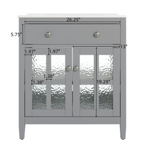 Vynxaria 30 Inch Soft Gray Bathroom Vanity with Ceramic Sink One Curved Cabinet Soft Close Door Adjustable Shelf Tip Out Tray Solid Wood Tapered Legs - 1 of 4