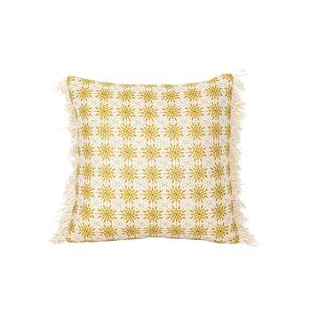 18x18 Inch Boho Floral Outdoor Pillow Mustard Polyester With Polyester Fill by Foreside Home & Garden