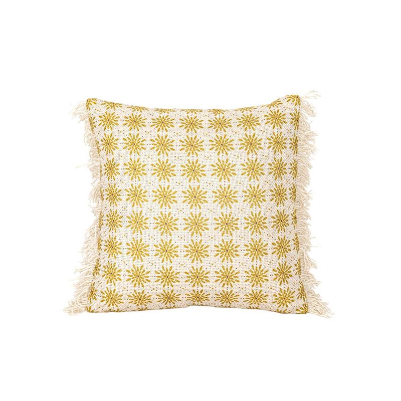 18x18 Inch Boho Floral Outdoor Pillow Mustard Polyester With Polyester Fill by Foreside Home & Garden, 1 of 8