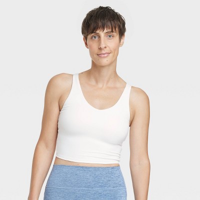 Women's Light Support V-Neck Cropped Sports Bra - All in Motion™ Cream XL