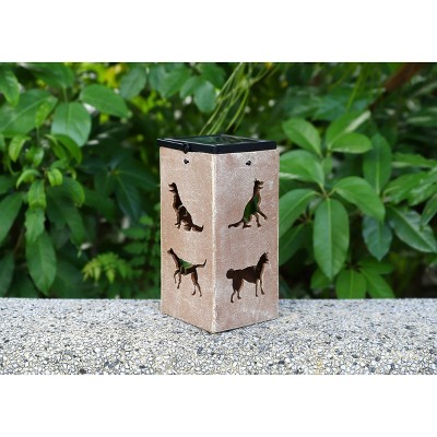 Brown Plastic Solar LED Outdoor Lantern with Dog Silhouettes