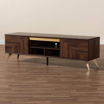 Graceland Walnut Brown Wood TV Stand with Gold Accents