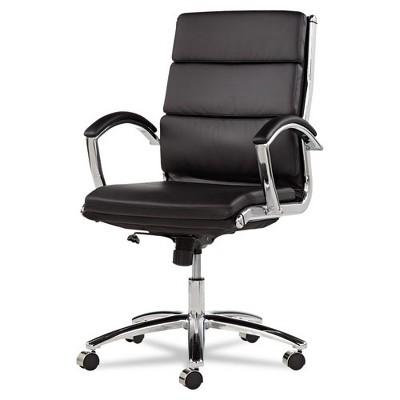 Slim Profile Black Leather Swivel Office Chair with Chrome Base