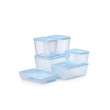 Tupperware 12pc Food Storage Date Store and Freeze Set Light Blue