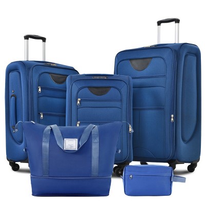 5-Piece Softside Luggage Set,Expandable Lightweight Suitcases with Spinner Wheels,Travel Duffel Bag and Toiletry Bag (20"/24"/28")-Cuddlewood