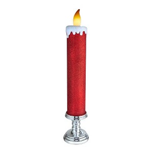 Kurt Adler 19.63-Inch Battery Operated Red Glittered Candle with Warm White LED Flicker Flame - 1 of 4