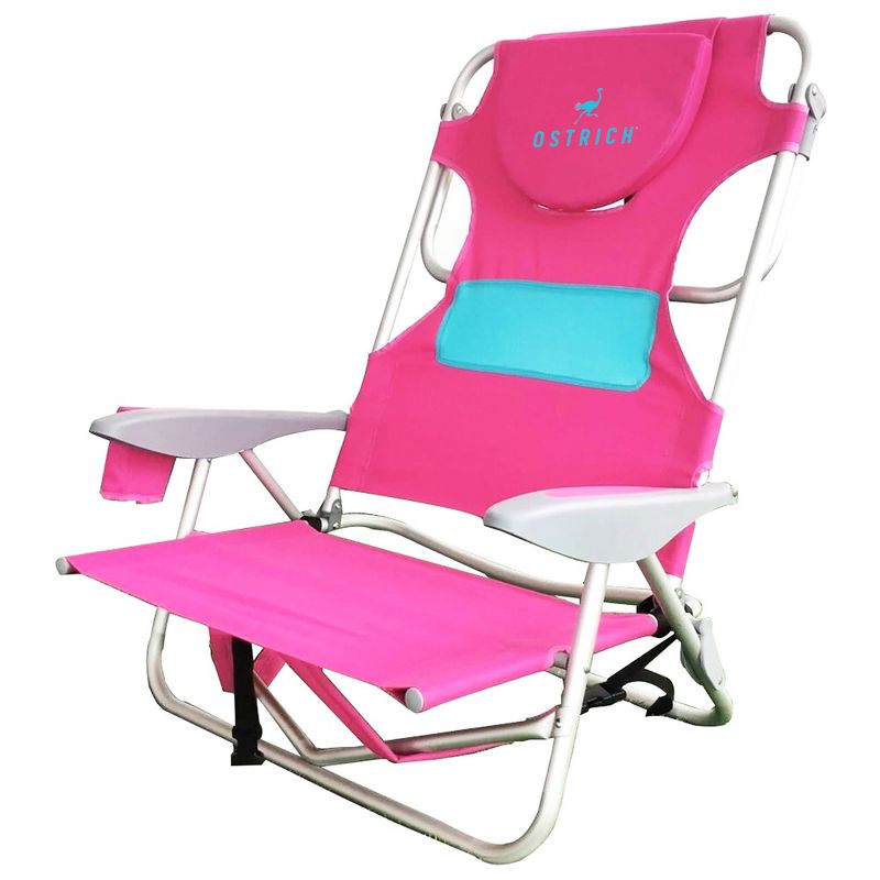 Ostrich Ladies Comfort & On-Your-Back Lightweight Beach Reclining Lawn Chair with Backpack Straps, Outdoor Furniture for Pool, Camping, or Patio, Pink, 1 of 8
