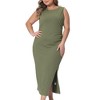 Agnes Orinda Women's Plus Size Elegant Knit Side Slit Tank Midi Ruched Sleeveless Bodycon Dresses - image 2 of 4