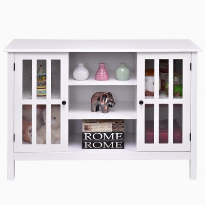Tangkula Wood TV Stand Free Standing Storage Console Cabinet For 50” TV White/Walnut