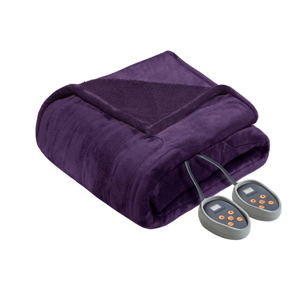 Photos - Duvet Beautyrest King Microlight to Berber Electric Bed Blanket Purple: Machine Washable, Plush Polyester, 5-Year Warranty 