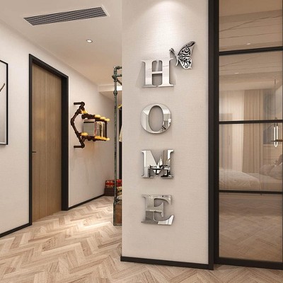 Attop Home Wall Decor Letter Signs Acrylic Mirror Wall Stickers Decorations for Living Room Bedroom Silver 47.2 X 15.3''