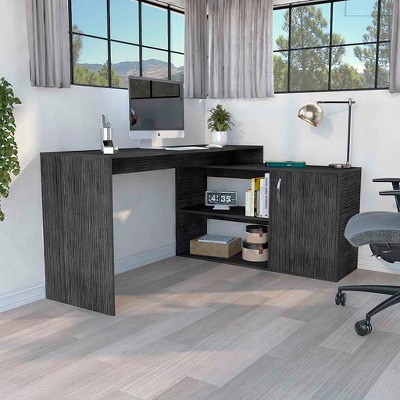 Vynxaria L Shaped Computer Desk with Drawers Reversible Storage Shelves Perfect for Home Office Setup Corner Room Optimization