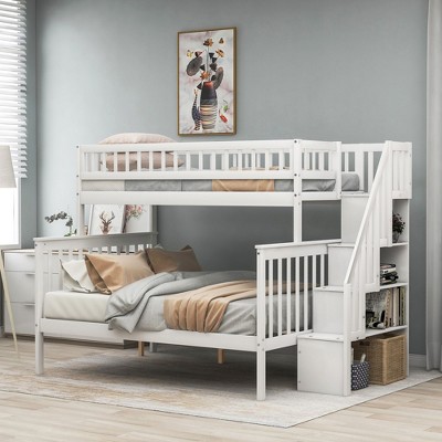 NicBex Twin over Full Size Bunk Bed Pinewood Frame Bed Frame with Guardrails and Storage Stairs, No Box Spring Required, Space Saving