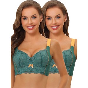 Allegra K Women's Wide Straps Push Up High Back Padded Lace Full Coverage Bralettes 2 Packs - 1 of 4