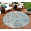 Teal Blue Beige And Ivory Geometric Washable Indoor Outdoor Area Rug - 2 of 4