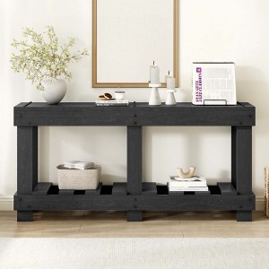 KIGFTSOD Vintage Fir Wood Entryway Table, 6 Reinforced Legs & 4.5" Thick Top with Metal Rivets & Under-Shelf, for Hallway Living Room - 1 of 4