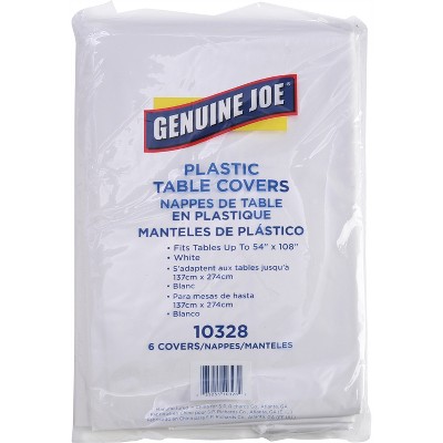 Genuine Joe Plastic Tablecover 54"x108" 6/PK White 10328