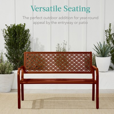 Rust Steel 2-Person Outdoor Bench with Geometric Backrest
