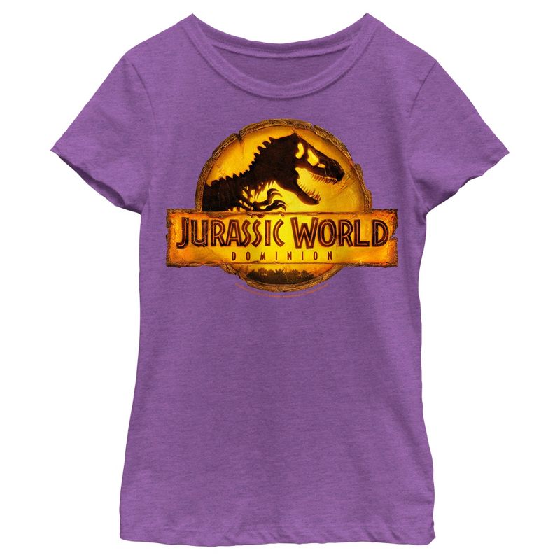 Girl's Jurassic Park: Dominion Glowing Dinosaur Logo T-Shirt, 1 of 5