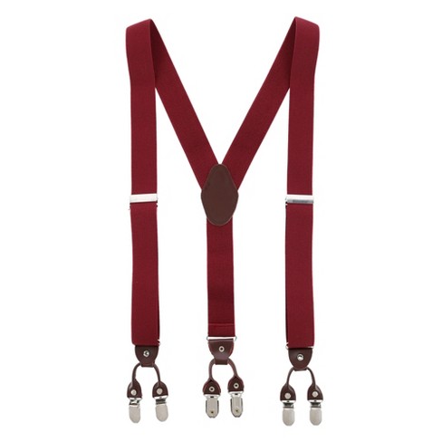 CTM Men's 1.375 Inch Wide Solid Color Y-Back Double Clip-End Suspenders, Red