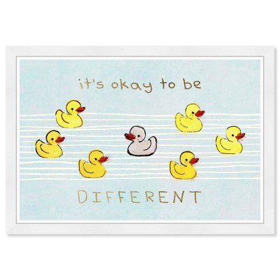 21" x 15" Its Okay Be Different Duck Typography and Quotes Framed Art Print - Wynwood Studio: Modern Decor, Plastic White Frame, Wall Display